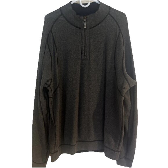 Tommy Bahama Mens 1/4 Zip Sweater Mens XXL ? Black Gray Reversible Heavyweight - Picture 1 of 11